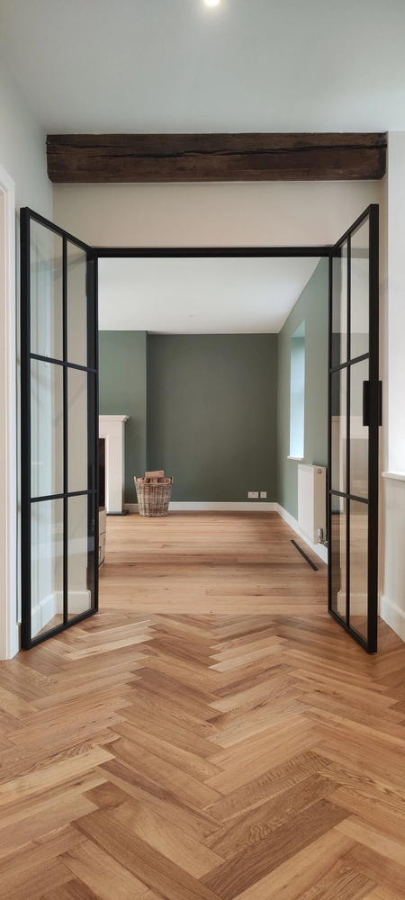 home office featuring crittall bifold doors external and a bright interior
