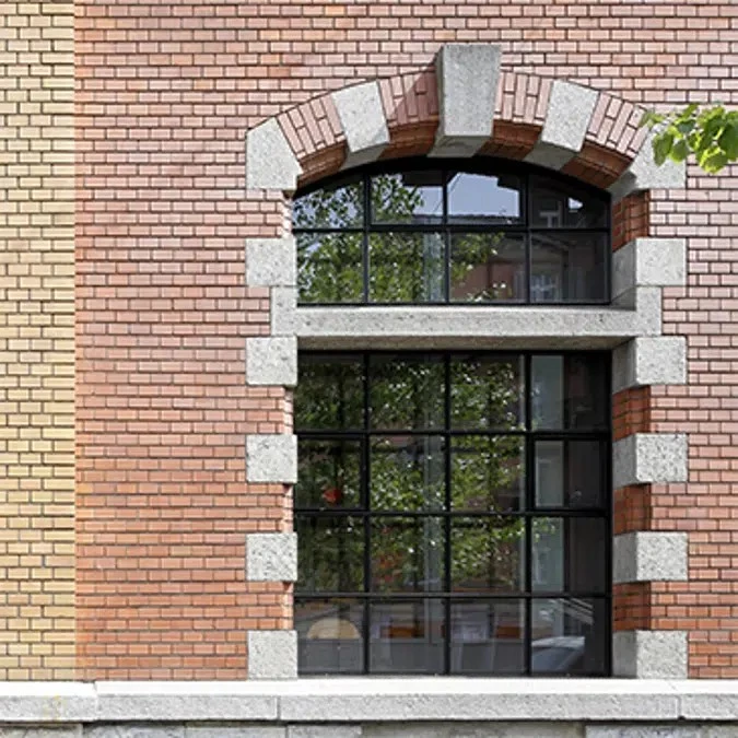 brick facade with crittall style windows and a modern design