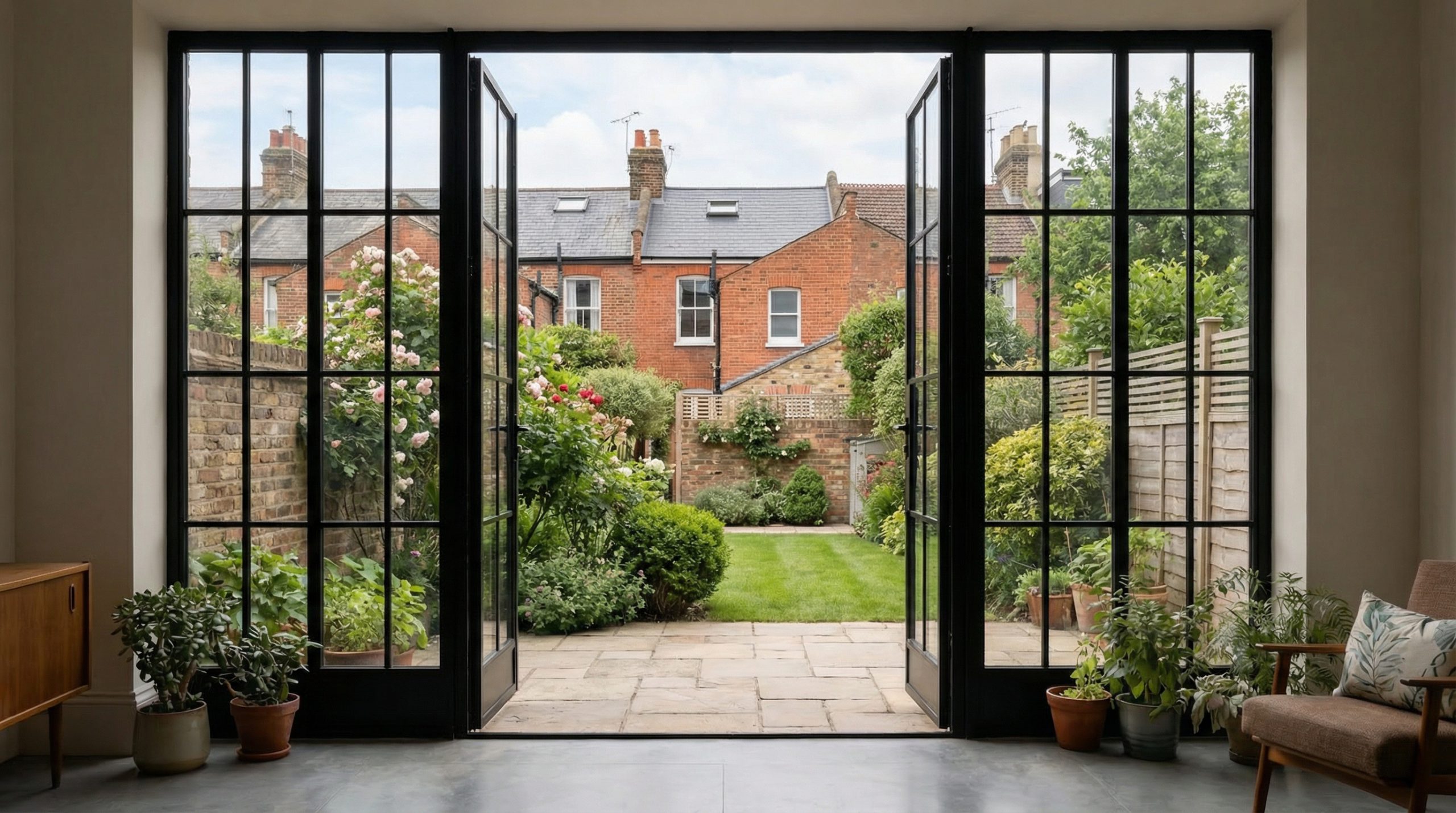 steel doors into garden in London suburb