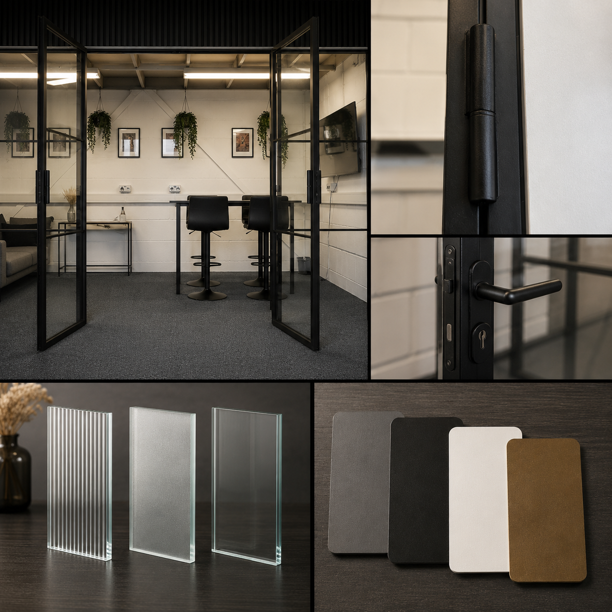 Showroom collage showing the different elements you can view in our showroom in Cheltenham